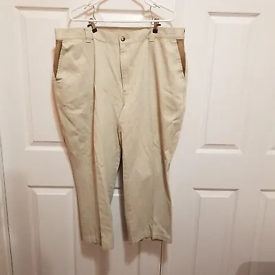 Orvis Mens Zambezi Hunt Cotton Twill Khaki Pants Leather Trim VTG 42 25 EUC • $28.88