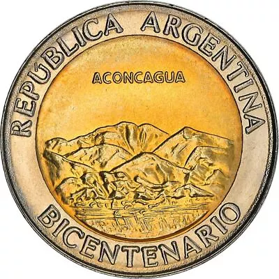 Argentina 1 Peso Coin | Aconcagua | Mountains | Sun | KM157 | 2010 • $6.32