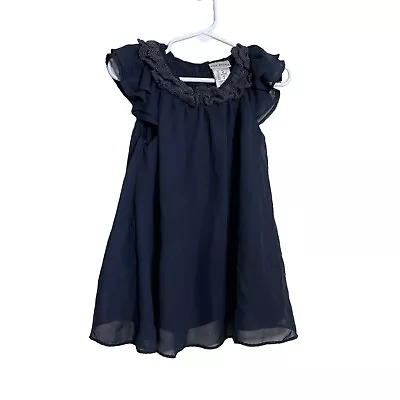 Max Studio Dress Girl's 4T Navy Ruffle Shift Dress Lined Lace Trim • $4.95