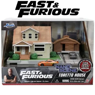 Jada Toys Fast & Furious Nano Scene Toretto House Toyota Supra Dodge Charger NEW • £27.99