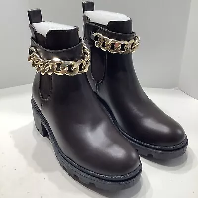 FOREVER WOMEN'S BROWN VEGAN ANKLE MILITARY STYLE BOOTS CHAIN ACCENT SIZE 8M New • $17.99