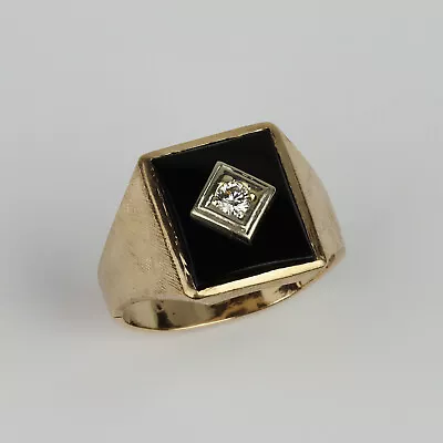 Vintage 10k Yellow Gold Black Onyx Diamond Men's Ring Size 10 • £506.20