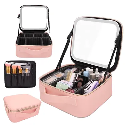 Large Mirror MakeUp Vanity Case Storage Box Organizer Cosmetic Travel Beauty Bag • £26.99