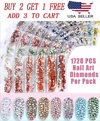 1728 Pcs 6 Mix Size SS4-SS12 Nail Art Rhinestones Glitter Crystal Gems 3D Tips • $4.95