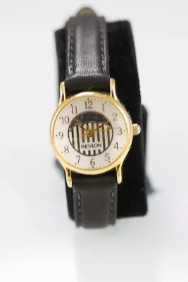 Revlon Women Watch Stainless Steel Gold WR Leather Black Moon White Batt Quartz • $53.04