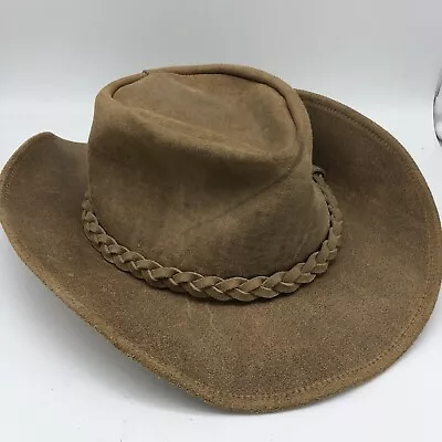 Vintage Minnetonka Men's Hat Large Brown Leather Cowboy Outback Braided Band  • $44