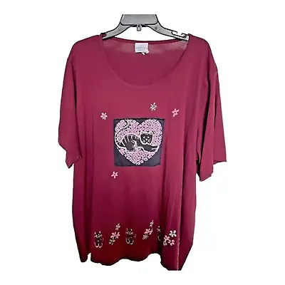 Bobbie Brooks Woman Top Shirt Blouse Crazy Cat Lady Floral Size 26W 28W Vintage • $14.95