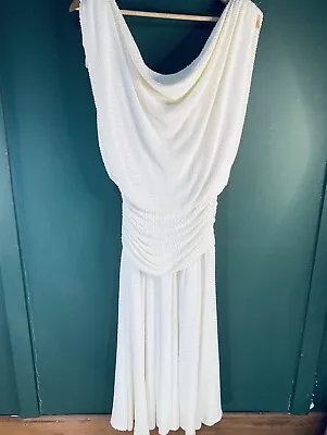 Aurelie Womens Vintage Dress Size 8 White Weave Texture Draped Lined • $45