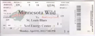 2013 Minnesota Wild Vs St. Louis Blues Ticket: Brian Elliott Makes 19 Saves • $3