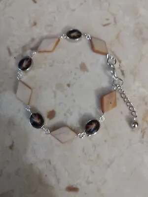 Handmade Tan Brown Mother Of Pearl Divine Mercy Catholic Christian Bracelet  • $12