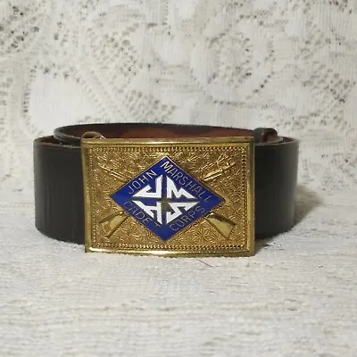 1940s John Marshall Highschool Cadet Corps Leather Belt Enameled Brass Buckle • $60