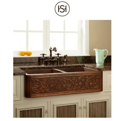 Signature Hardware 305584 Vine Design Farmhouse Copper Kitchen Sink*READ* • $699.99