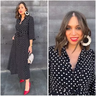 Zara POLKA DOT PRINT MIDI DRESS NEW SMALL VISCOSE NWT • $59