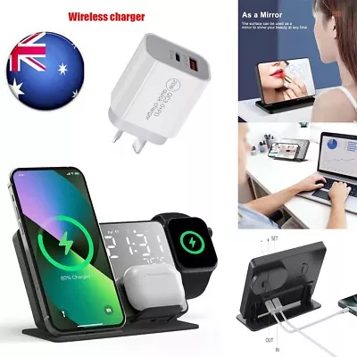 15W Wireless Charger Dock Fast Charging For IPhone Watch Samsung & Alarm Clock • $38.94