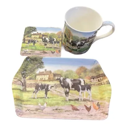 Farmyard Cow Mug Coaster Tray Gift Set Farmers Cow Lovers Kitchen Mug Present  • £10.99