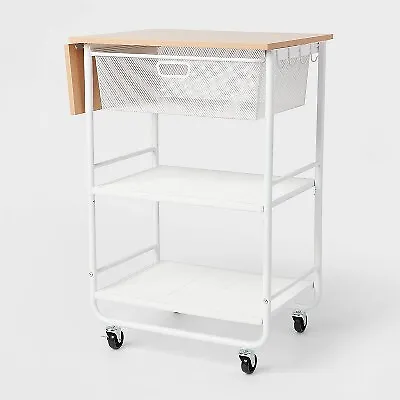 Metal Storage Cart With Mesh Drawer And Wood Top White - Brightroom • $86.99
