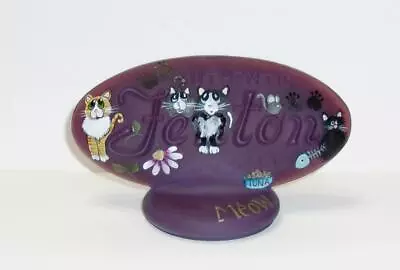 Fenton Glass Eggplant Purple Logo Display Sign MEOW Cat Kitten LE #18/54 Barley • $209.50