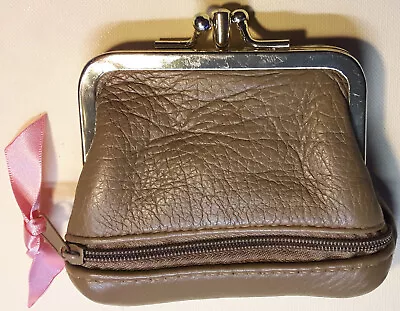 FAWN Genuine LEATHER COIN PURSE Kiss Lock Snap Closure Bag Women Pouch • £12.75