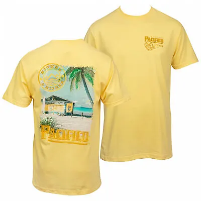 Pacifico Clara Beach Scene Front And Back Print T-Shirt Yellow • $34.98