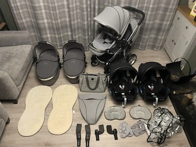 £989 • Buy Egg Twin Double Pram Set Grey 2 Seats 2 Carrycots 2 Maxi Cosi Car Seats & Bases