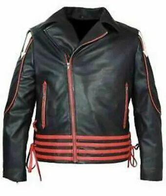 $69 • Buy New Men's Freddie Mercury Concert Red & Black Classic Biker Leather Jacket