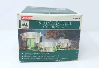 $44.97 • Buy Vintage Coleman Stainless Steel Cookware Set 8553-476 Ultra Light Camping Gear