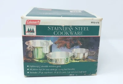 $44.97 • Buy Vintage Coleman Stainless Steel Cookware Set 8553-476 Ultra Light Camping Gear