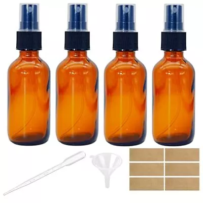 4 PACK 2 Oz Small Amber Glass Spray Bottles 2oz Mini Travel Empty Fine Mist ... • $11.94