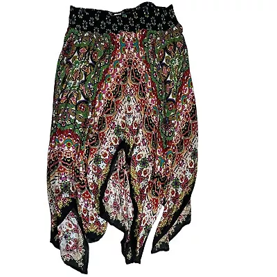 Bila Boho Paisley Handkerchief Hem Pull On Maxi Skirt Size XL Hippie Shark Bite • $24.98