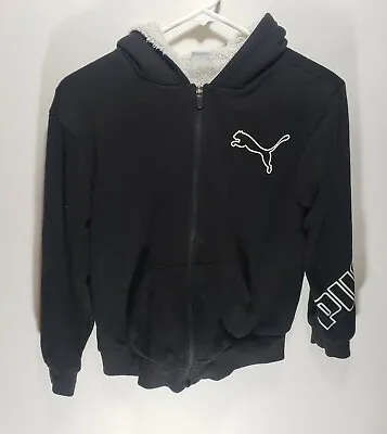 £16.18 • Buy Youth Puma Black Fur Lined Long Sleeve Full Zip Hoodie Hooded Sweatshirt 10/12
