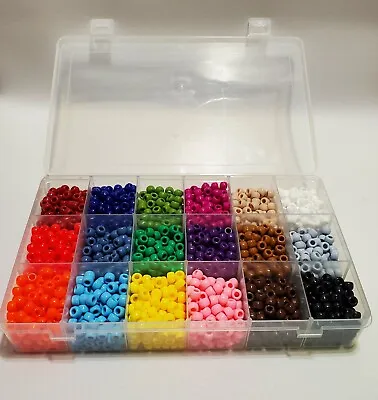 Organizer Box Full Of Plastic Pony Beads 18 Colors Lot Quarter Inch 6x9mm • $11.97