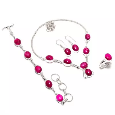 Kashmir Red Ruby Gemstone Handmade Ethnic Jewelry Set • $17.09