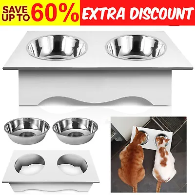 Pet Double Bowls Dog Cat Twin Steel Bowls Food Water Feeding Removable Dish • £14.40