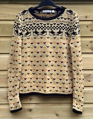 WHO’S WHO Gold/Black Cotton Blend ‘Love Is All Around’ Intarsia Jumper UK12 • £3.11