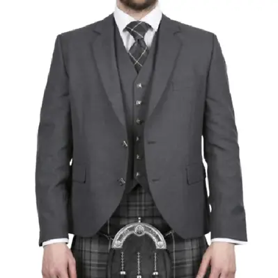 £69.99 • Buy Handmade Argyle Kilt Jacket Grey Crail Kilt Jacket & Vest Scottish Argyle Jacket