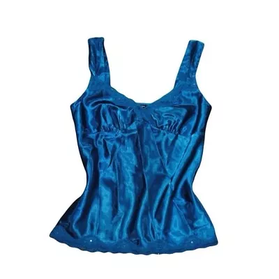 Y2K Vintage Eyeshadow Lace Sequin Beaded Blue Camisole Top Women's Size Medium • $4.99