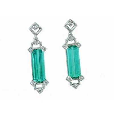 Custom Design Earrings With 3.48CT Combined Emerald Cut Mint Tourmaline Earrings • $320