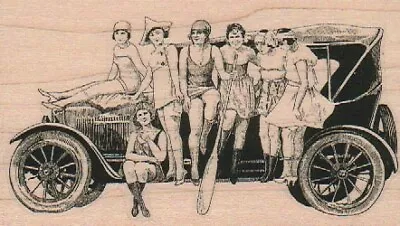 Ladies On Old Car 2 3/4 X 4 1/2  Rubber Stamp Friends Stamp Ladies Stamp • $12.50