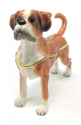 Boxer Dog Trinket Box Beautifully Jeweled & Enameled NIB - So Cute! • $28.05