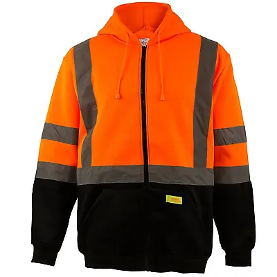 Class3 High Visibility Fleece Sweatshirt Full Zip Hooded Black Bottom -H6611/12 • $36.45