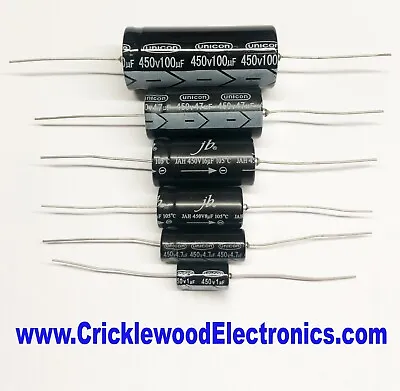 450V Axial Electrolytic Caps 1uf 2.2uf 4.7uf 8uf 10uf 16uf 22uf 33uf 47uf 100uf • £3