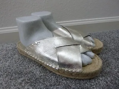 Free People Tuscan Espadrille Silver Leather Slip On Open Toe Rope Sandals 8 38 • $9.99