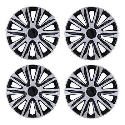 4PC 14  Silver Black Wheel Covers Snap On Full Hub Caps Fit R14 Tire & Steel Rim • $45.99