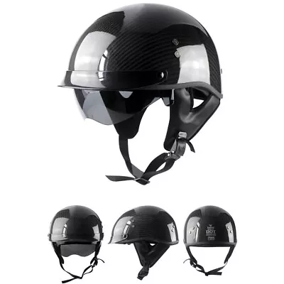 DOT Real Carbon Fiber Motorcycle Half Helmet Integrated Sun Visor Gloss Helmet • $138.88