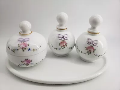 Westmoreland Hand Painted Vanity Set Roses And Bows Milk Glass With Tray • $58