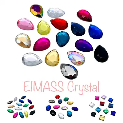 Assorted Colour Shapes Crystals Packs EIMASS® Flat Back Acrylic Gems 50 & 100  • £3.99