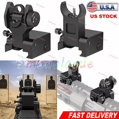 Tactical Folding Back Up Iron Sight Flip Up Sights Set Front Rear Picatinny Rail • $18.99