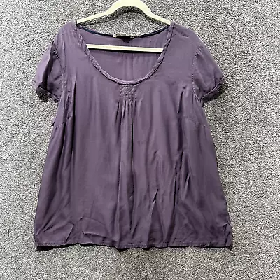 Boden Blouse Top Women 18 Purple Silk Blend Scoop Neck Short Sleeve Lightweight • $10.04