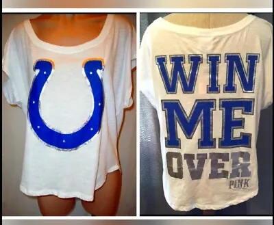 Nwt Vs Pink Limited Edition Colts Win Me Over T Shirt Tee Slouchy Foil Bling Top • $42.99