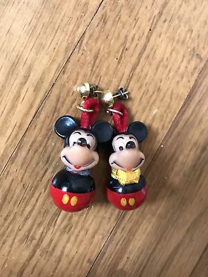 Vintage Disney Mickey Mouse Jingle Bells Dangle Earrings RARE 1960s Bigger Nose • $18